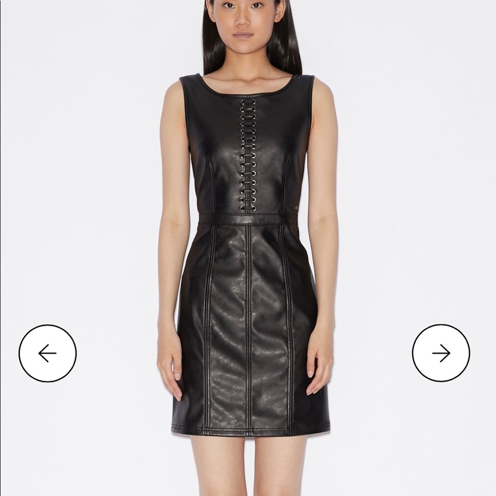 Armani Exchange short leather sleeveless dress